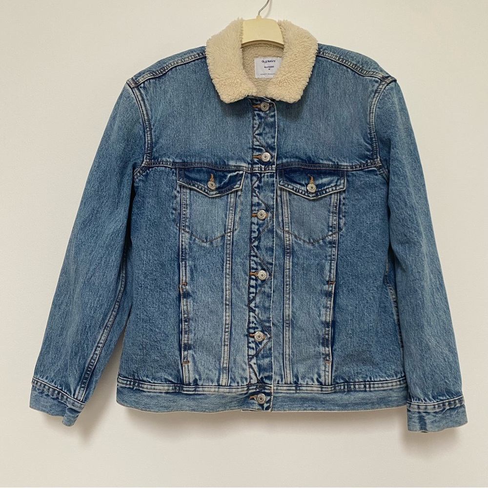 Old Navy Sherpa Lined Boyfriend Denim Jacket Medium